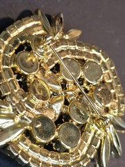 Vintage Rhinestone Brooch Prong Set Gray Black Clear Gold tone Stunning Sparkle