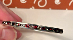 Vintage sterling silver bangle bracelet w red & clear channel set stones sz 7.25