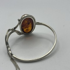 VTG Sterling Silver Baltic Amber Hinged Bangle Bracelet