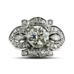 Vintage Art Deco Style 2Ct Lab Created Diamond Engagement 14k White Gold FN Ring