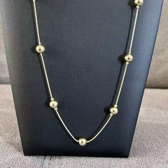 Vintage Gold Tone Ball Bead Station Necklace Long Single Strand Chain 28″