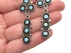 Vintage ZUNI Sterling Old Pawn Turquoise Snake Eye Petit Point Native Earrings