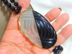 STERLING SILVER 925 CARVED FROSTED ROCK CRYSTAL & ONYX 36″ STATEMENT ONYX