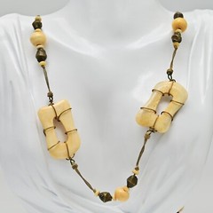 Original Vintage Designer MCM Bronze Bovine Coral Gemstone Bone Estate Necklace