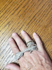 Vintage Brass, Copper And Paved Rhinestone Body, Garnet Red Eyes. Size Approx. 7
