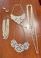 8 Vintage Now Gold Tone White Paint Necklaces Monet Vendome Roget Napier Earring