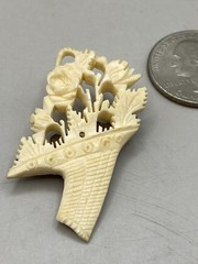 Vintage/Antique Carved Brooch Flower Bouquet Intricate Ivory Color