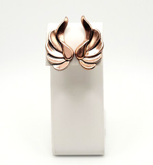 Modernist Copper Wings Climber Style Clip On Earrings Artisan Style Unsigned