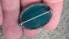Art Deco Sterling Marcasite and Chrysoprase Brooch pin signed Germany Sterling