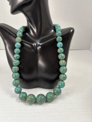 vintage Beaded Necklace southwestern Style Chunky Blue Statement 19”