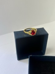 Vintage Red Cubic Zirconia Ring Gold Plated Womens Size 10