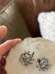 Vintsge demi-paruren Necklace & Clip Earrings Clear & Light Blue Rhinestones