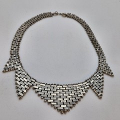 Jakob Bengel Germany Art Deco Chrome Necklace Brickwork Fashion Modernist 16.5″