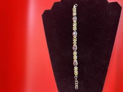 Vintage Sterling Silver Mystic Topaz Peridot Bezel Link Bracelet Adjustable 7-8″