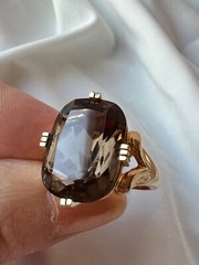 14K YELLOW GOLD LARGE SMOKY QUARTZ RING BEAUTIFUL RICH CHOCOLATE BROWN COLOR
