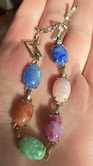 Vintage Link Bracelet Multicolor Stones Prong Set Open Back Small