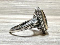 Vintage Designer Sterling Silver & Gold Brown Faceted Quartz Ring, Size 9.75