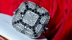 925 silver 7.40gr ring 0.65ct natural white & lab-grown black diamond sz 8.25