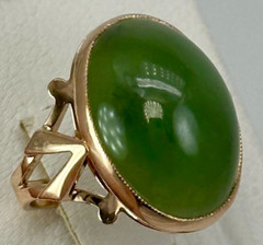 Rare USSR Vintage Original Rose Gold Natural Nephritis Ring 583 14K 6,41 g. 7 US