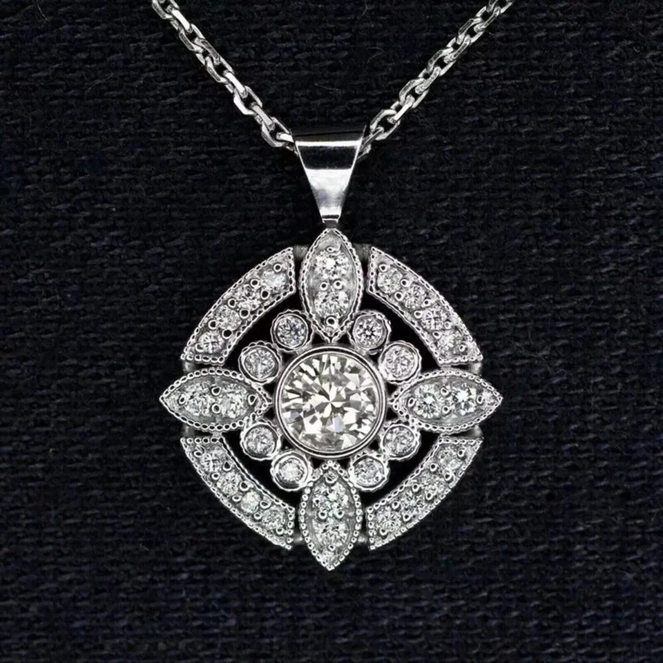 2.30Ct Art Deco Style Lab-Created Diamond Wedding Gift 14K White Gold FN Pendant
