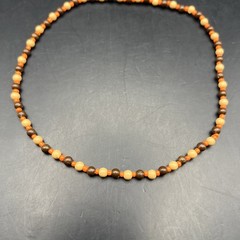 Dainty 90s Beaded Stretch Choker Collar Necklace Natural Tone Brown Orange Boho