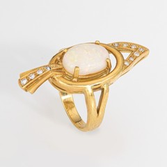 70s Opal Diamond Abstract Ring Sz 5 Vintage 18k Gold Cocktail Fine Jewelry