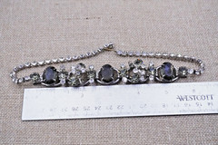 Juliana D&E 5 Link Cabochons Smokey Green & Clear Rhinestone Necklace 15” Long