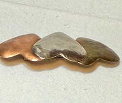 triple heart brooch three color copper brass and silver tone brooch