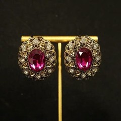 Victorian Ruby Crystal Earrings Vintage Gold Statement Estate Jewelry Women