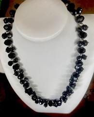 Vintage Good Quality Black Glass Faceted Beads Statement Necklace 18”