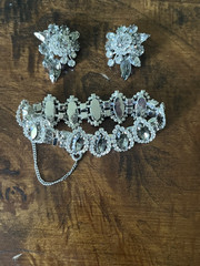 Vintage Weiss Rhinestone Silver Bracelet & Matching Earrings Statement Set