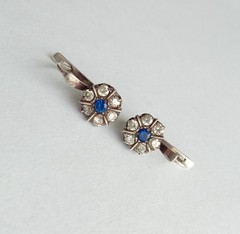 Vintage Earrings White blue stone stones Sterling Silver 925 test Women Jewelry