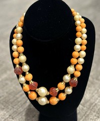 HONG KONG AVON GREEN ORANGE IVORY FAUX PEARL BEAD MCM VINTAGE NECKLACES LOT 5 EU