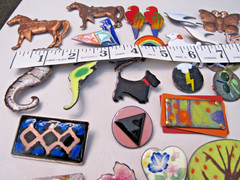 LOT OF 68 VINTAGE ENAMEL COPPER BROOCHES PINS WITH MATISSE RENIOR & TY