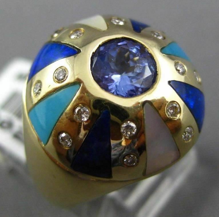 ESTATE 1.03CT DIAMOND & AAA MULTI GEM 14KT YELLOW GOLD 3D ETOILE DOME SHAPE RING