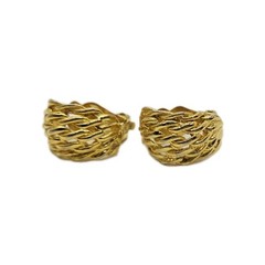 Weave Braid Hoop Earrings Clip On Gold Tone Couture Deco .75 in Vintage