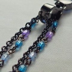 Vintage Silver/Black Tone & Blue Rhinestone Cross Pendant Chain Necklace 17″ 51g