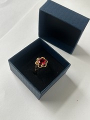 Vintage Red Cubic Zirconia Ring Gold Plated Womens Size 7.5