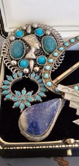 Vint Antique Lot Jewelry Turquoise Thunderbird Pendant Buckle Junk Estate As Is