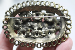 Antique VTG 30’s gold tone large rose flower braid swirl edges oval brooch pin