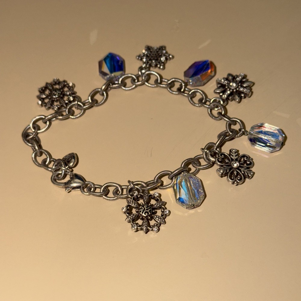 Vintage Brighton Snowflake Bracelet AB Iridescent Crystal Rhinestone Silver-Box