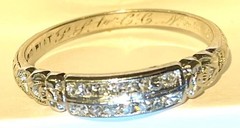 Platinum art deco ring 1933 diamonds .14ct tw single cut type in 2 rows.