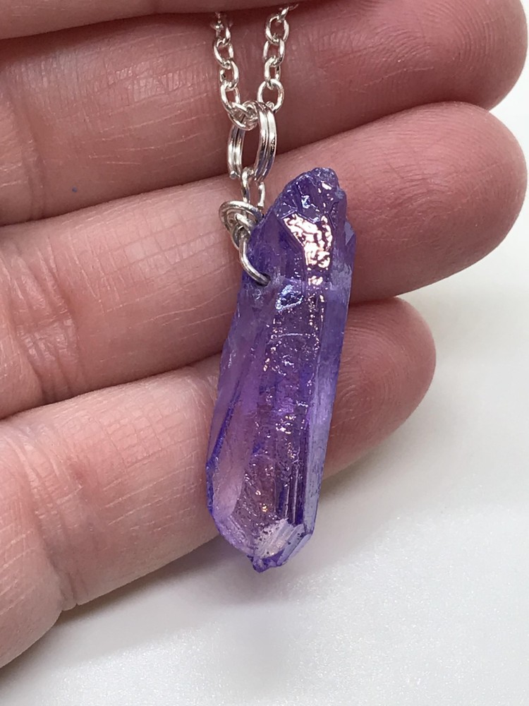 Purple Quartz Sculpted Hexagon Point Pendant Tibetan Silver 18″ Necklace D-1316