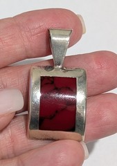 Vtg Sterling Silver Flush Mount Natural Red Jasper Modernist 1.75″ Pendant 14 Gr