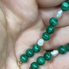 VTG Round Malachite Beads (No Clasp) Fresh Water Pearls Segment Bracelet 6-3/8”