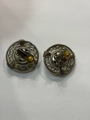 Vintage 1980s Silver Tone Woven Dome Clip On Statement Earrings Modernist Bold