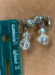Pair Of Vintage Crystal Glass Bead Dangle Drop Clip On Earrings Granny Core