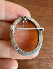 Vintage Antique 800 Silver Real Shell Cameo Three Graces Brooch Pendant