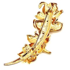 Vintage Estate Goldtone 3D Brooch Flowers Lilies Crystals Heavy Long Statement Q