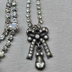 Vintage Rhinestone Necklace Lot Art Deco Style Bow Drop Pendant 14 Inch